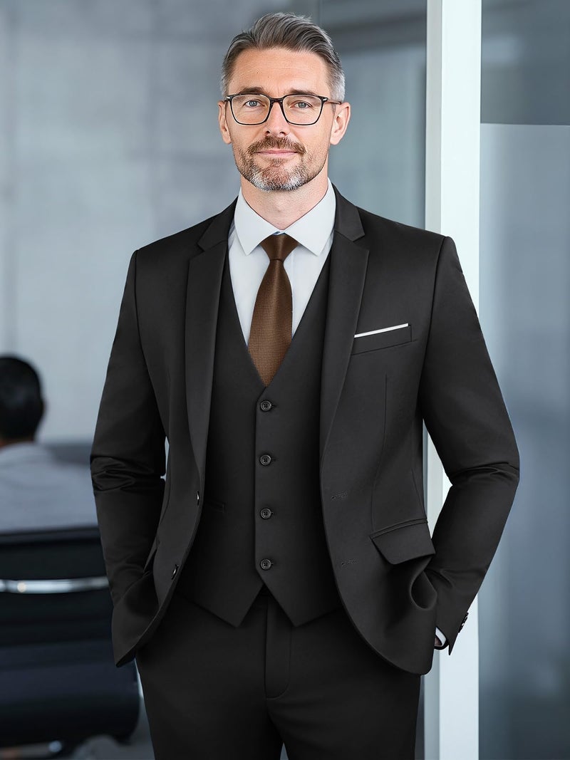 WEEN CHARM بدلات WEEN CHARM للرجال، مجموعة بدلة ضيقة مكونة من 3 قطع مع سترة ذات زرين، سترة، بنطلون، توكسيدو لحفلات الزفاف، الحفلات، الحفلات، الأعمال رمادي - Image 2